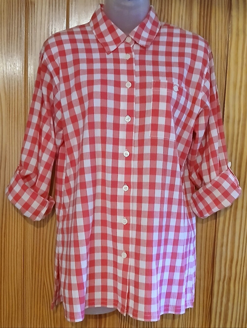 Like New Designer Red & White Checkered Summer Blouse